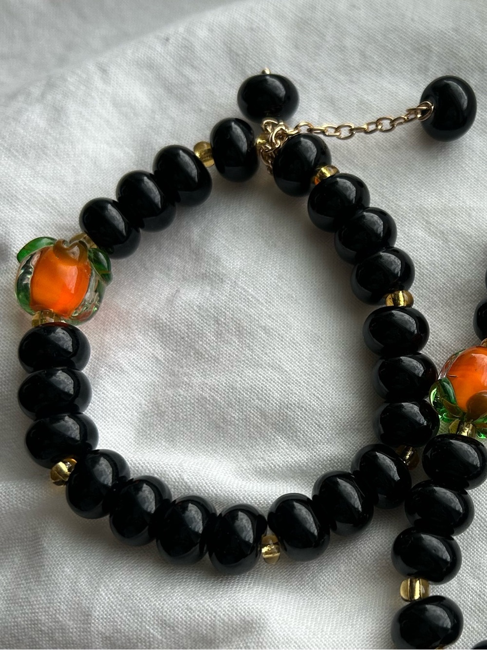 Pumpkin and Black Bead Bracelet